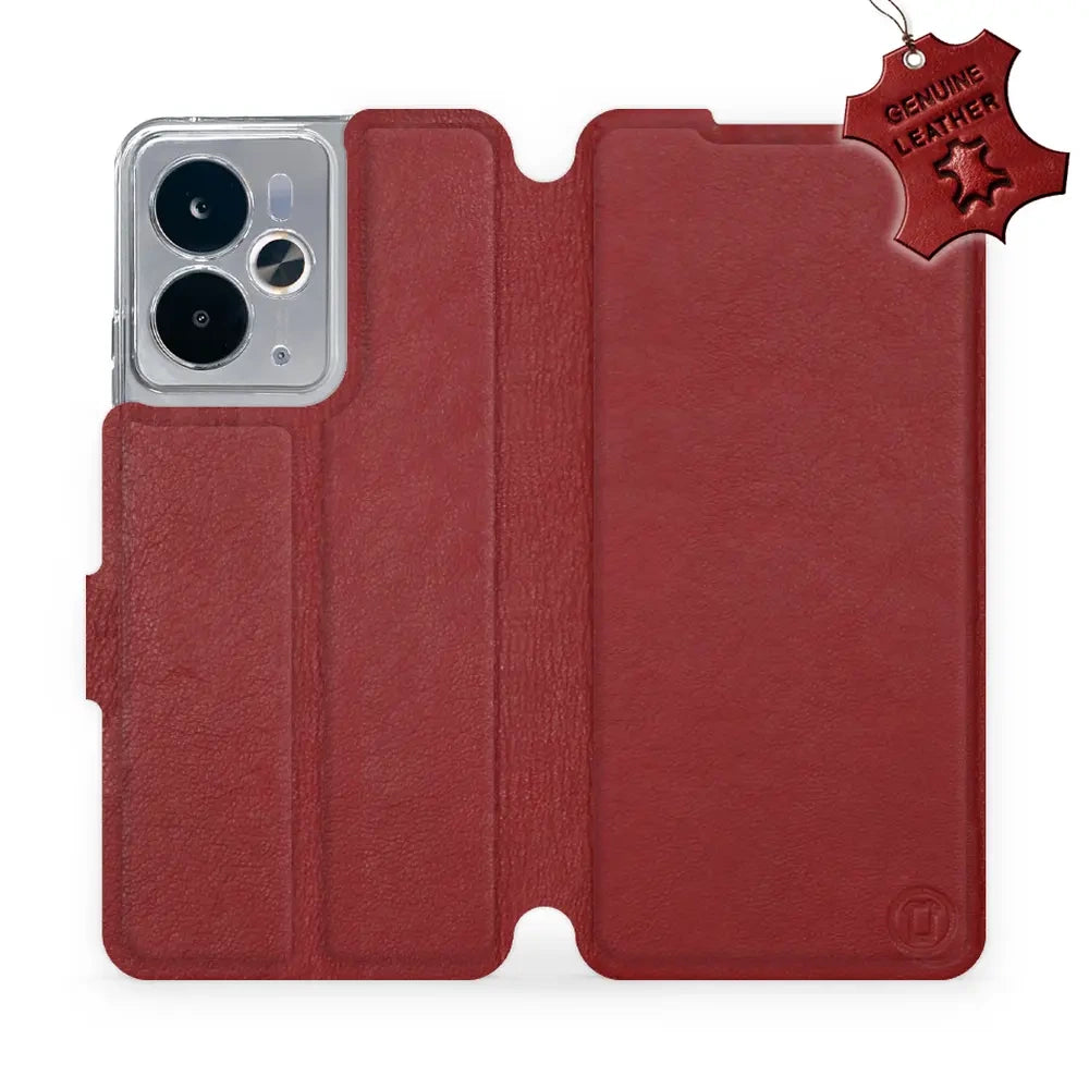 Echtleder Handyhülle für Realme 14 5G, Mobiwear Leather, Dunkelrot