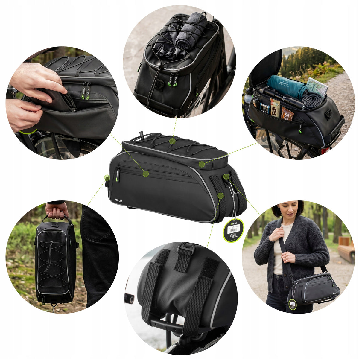 Fahrradtasche für den Gepäckträger mit Seitentaschen, Vayox VA0448 10L, Schwarz