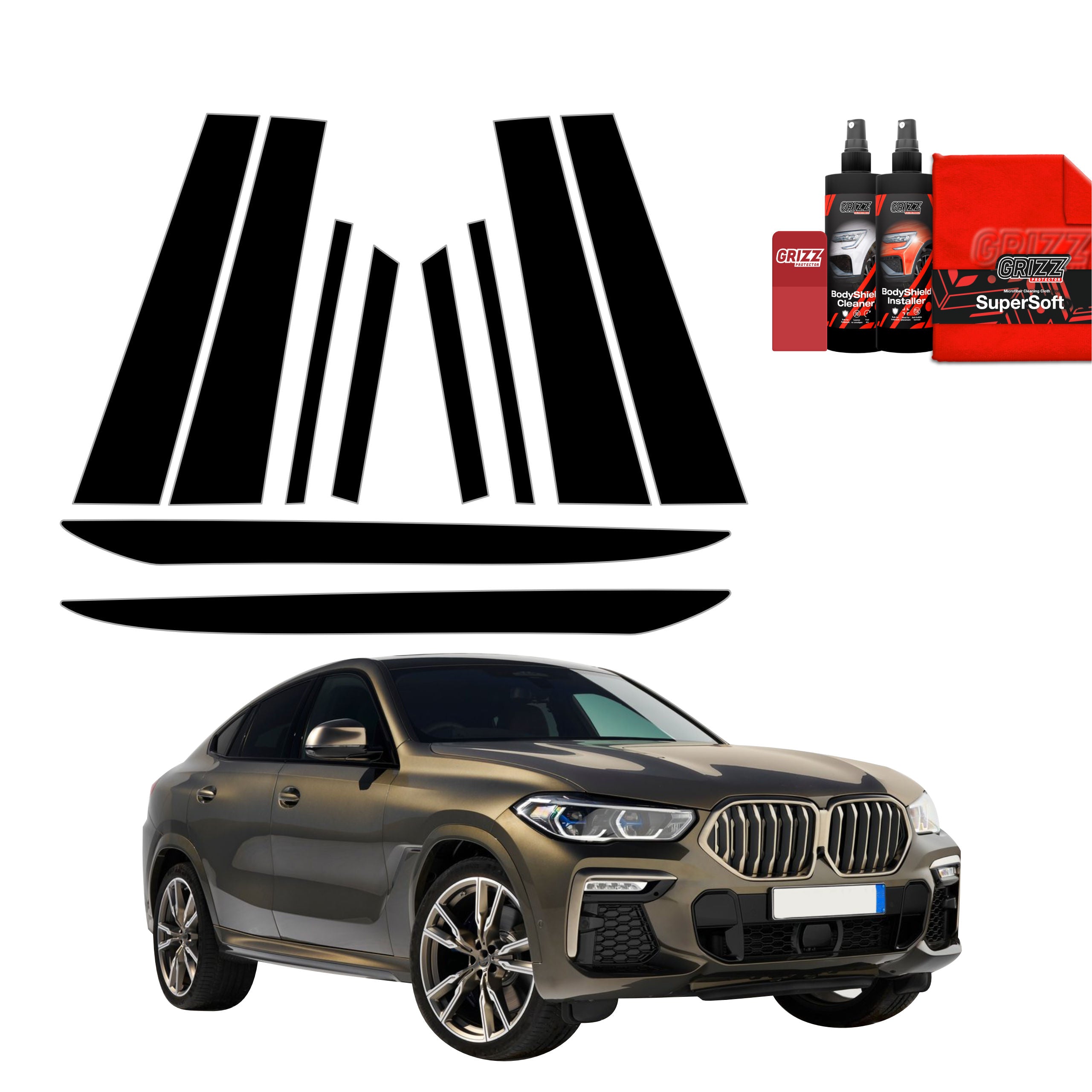 10in1 Schwarze Grizz Protector schutzfolie für B-C-Säule - BMW X6M (2019-2023)