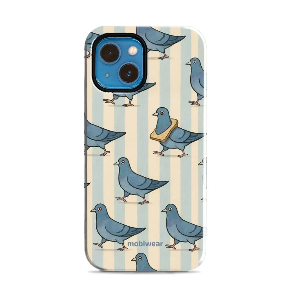 Handyhülle für iPhone 13 Mini, Mobiwear Elite Pro, Blaue Tauben