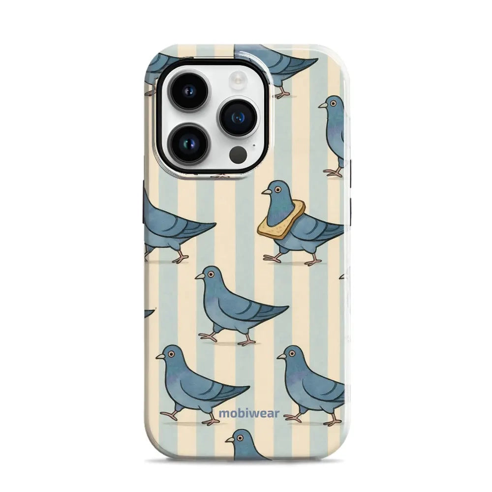 Handyhülle für iPhone 14 Pro, Mobiwear Elite Pro, Blaue Tauben