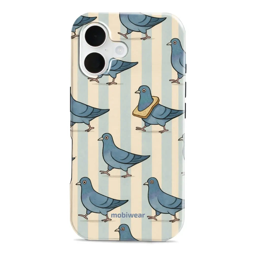 Handyhülle für iPhone 16, Mobiwear Elite Pro, Blaue Tauben
