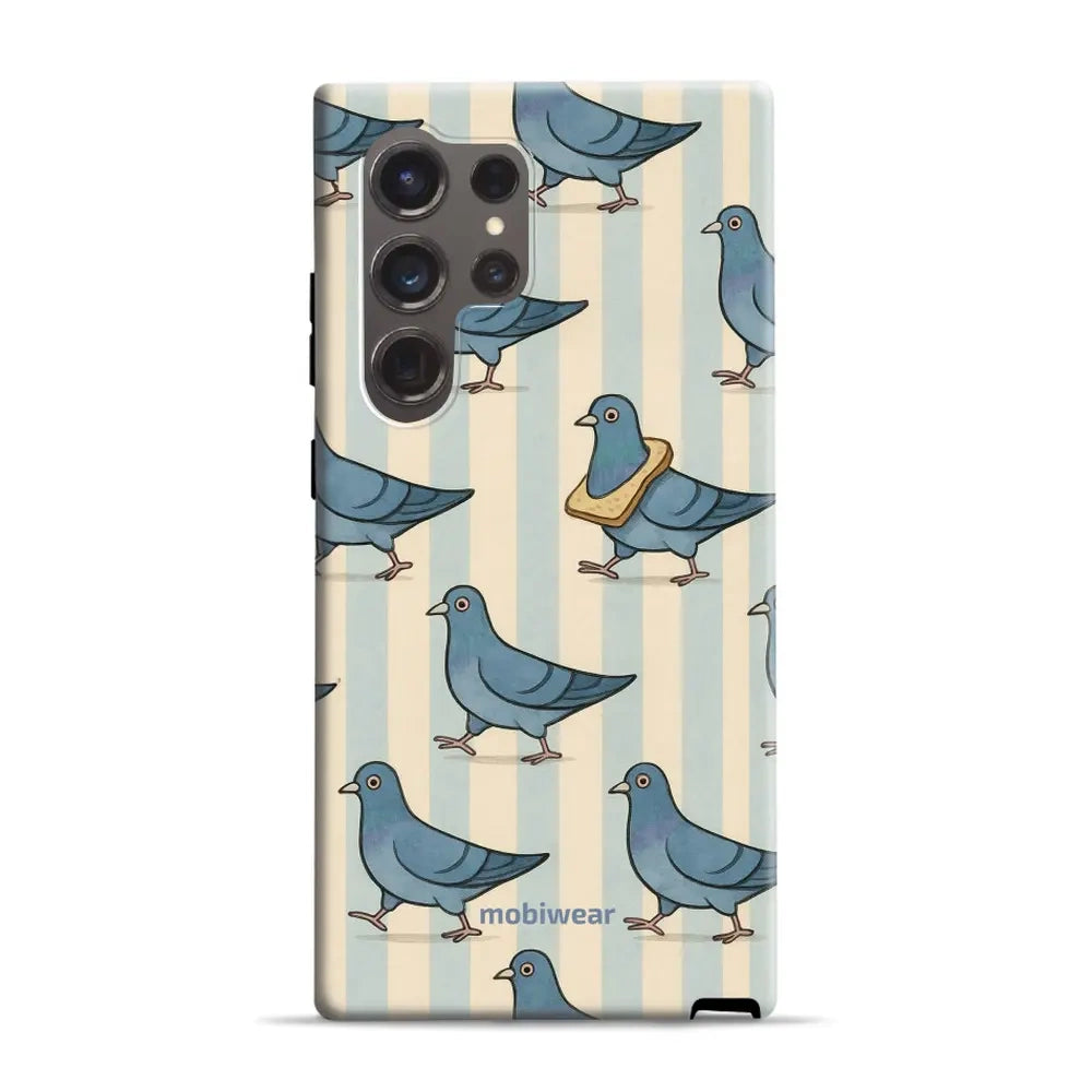 Handyhülle für Galaxy S24 Ultra, Mobiwear Elite Pro, Blaue Tauben