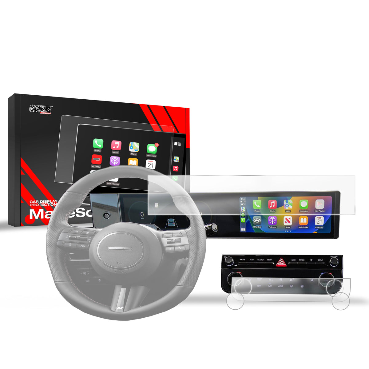 Matte Autodisplayfolie 3in1 für Hyundai Tucson 12,3" (2024-2026), Grizz Protector