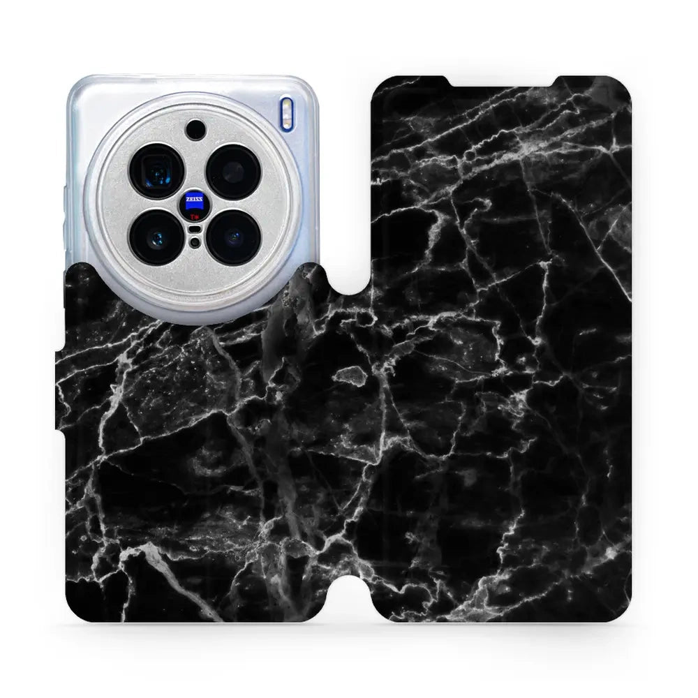 Handyhülle mit klappe für Vivo X200 Pro, Mobiwear Book, Schwarzer Marmor