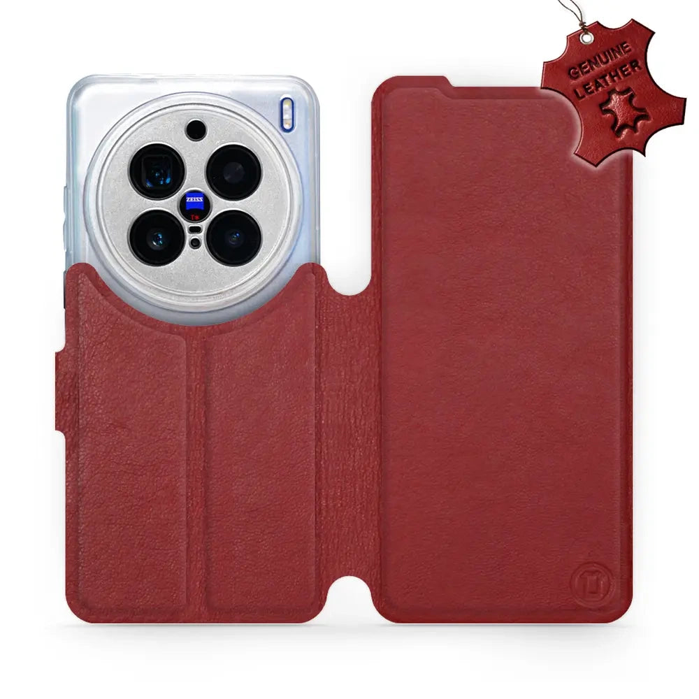 Echtleder Handyhülle für Vivo X200 Pro, Mobiwear Leather, Dunkelrot