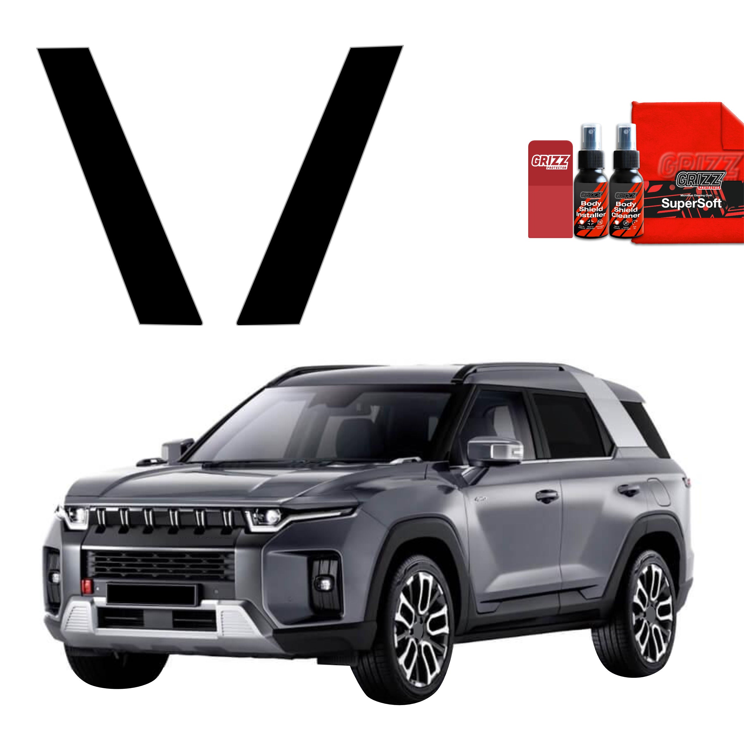 2in1 Schwarze Grizz Protector schutzfolie für C-Säule - SsangYong Torres (2024-2026)