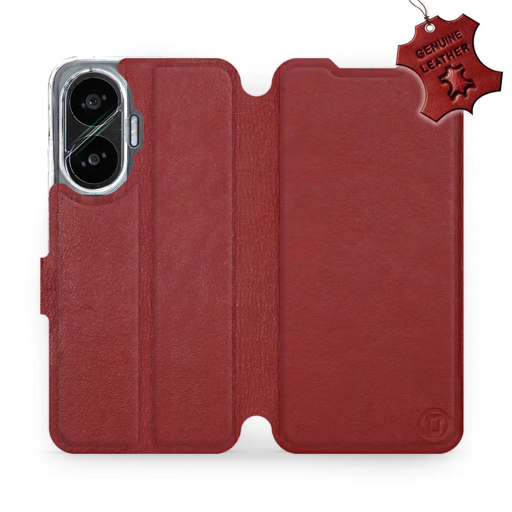 Echtleder Handyhülle für Xiaomi POCO F7, Mobiwear Leather, Dunkelrot