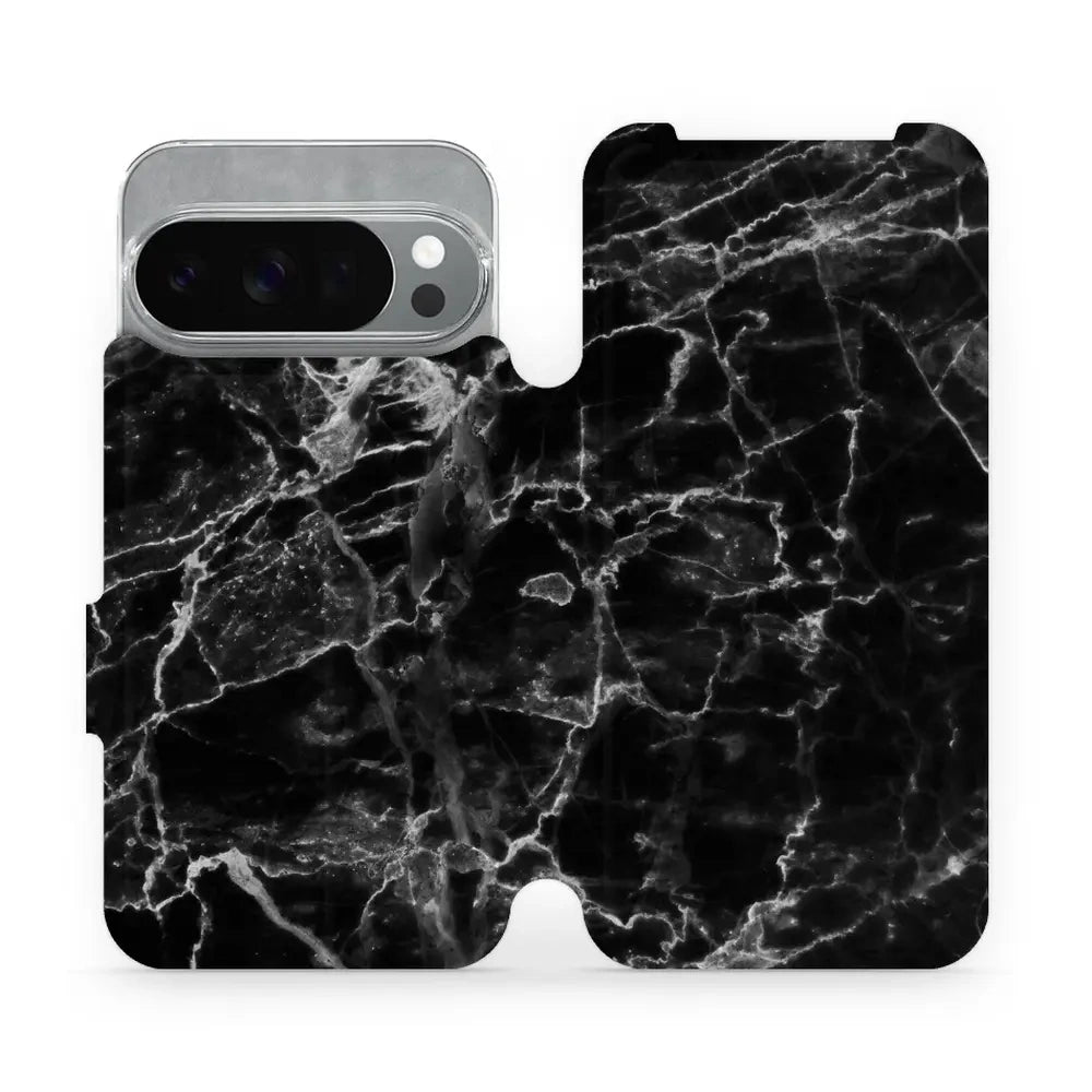Handyhülle mit klappe für Pixel 10 Pro, Mobiwear Book, Schwarzer Marmor