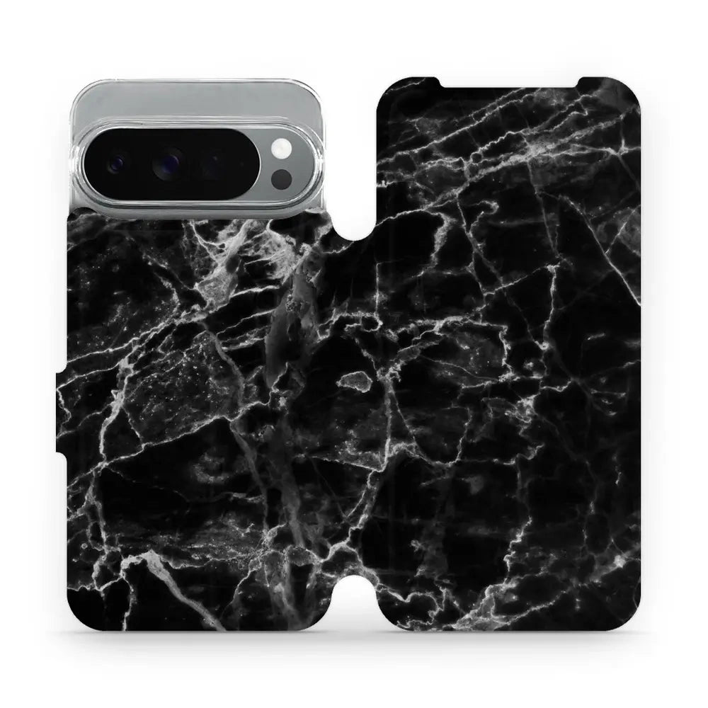 Handyhülle mit klappe für Pixel 10 Pro XL, Mobiwear Book, Schwarzer Marmor