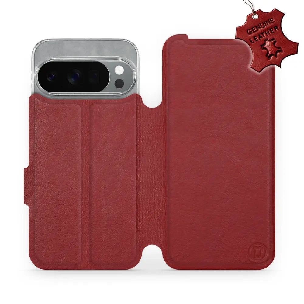 Echtleder Handyhülle für Pixel 10 Pro, Mobiwear Leather, Dunkelrot