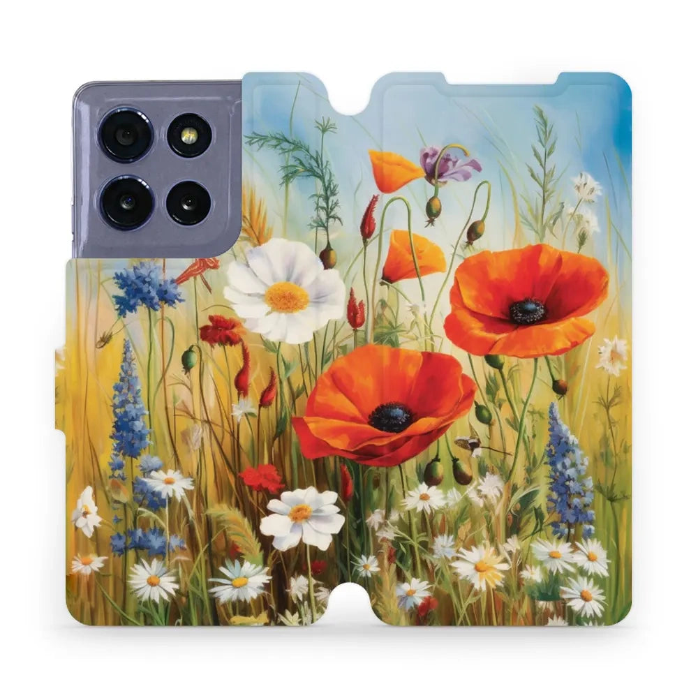 Handyhülle mit klappe für Motorola Moto G86 5G, Mobiwear Book, Wiesenblumen