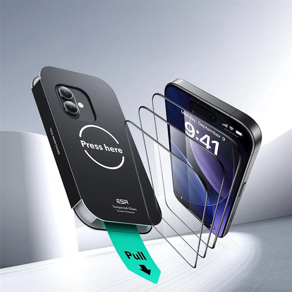Gehärtetes Glas mit Positionierungsrahmen für iPhone 17 / iPhone 16 Pro, ESR UltraFit Tempered Glass, 2 Stück
