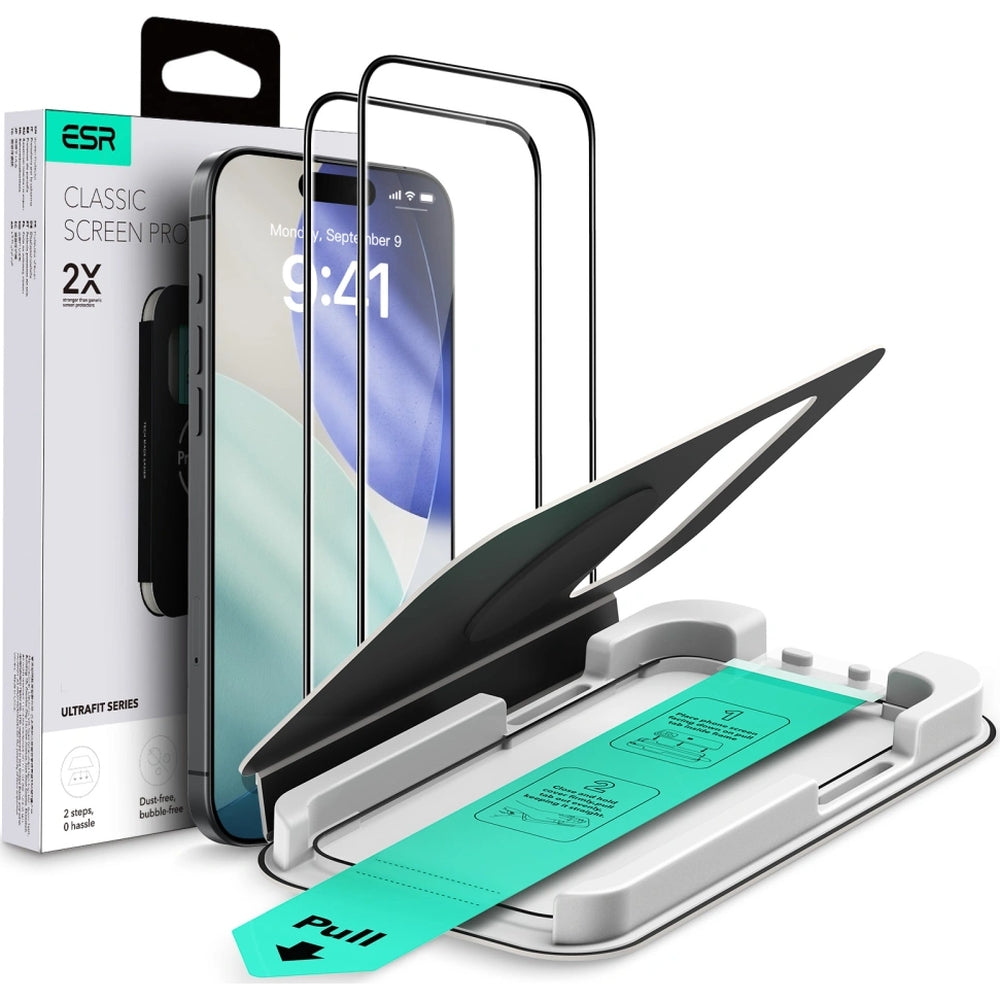 Gehärtetes Glas mit Positionierungsrahmen für iPhone 17 Pro, ESR UltraFit Tempered Glass, 2 Stück