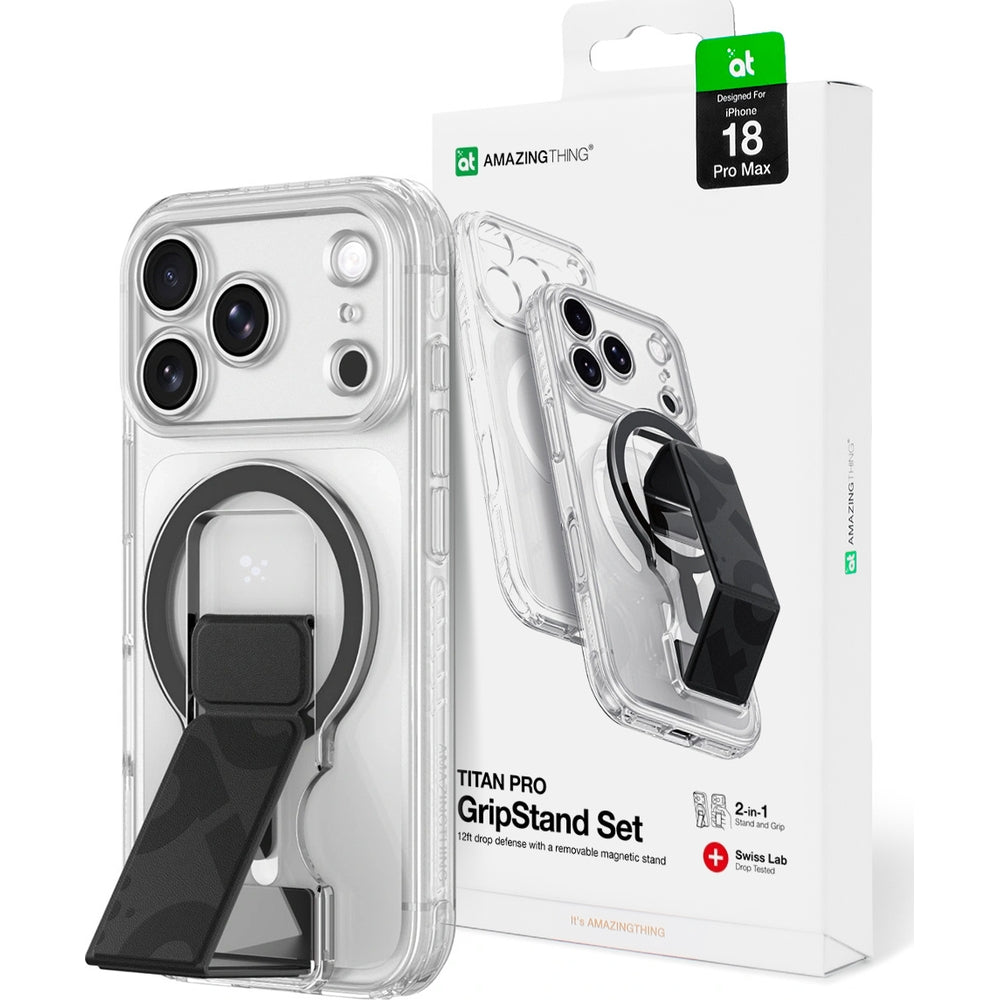 Hülle für iPhone 18 Pro Max AmazingThing Titan Pro Lens Stand Set, Transparent (1/8)