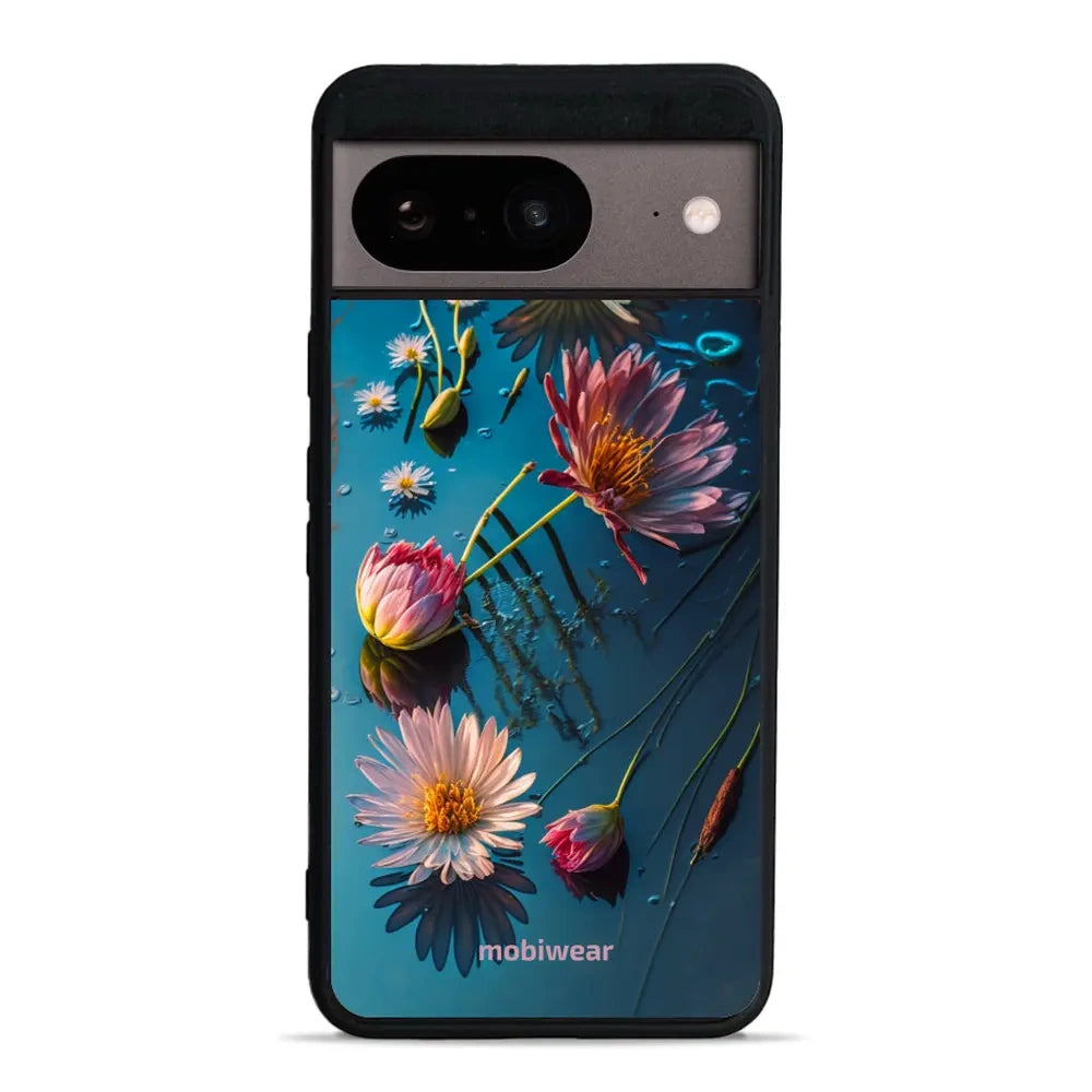 Handyhülle für Google Pixel 8, Mobiwear Glossy Case, Blau-Blumig