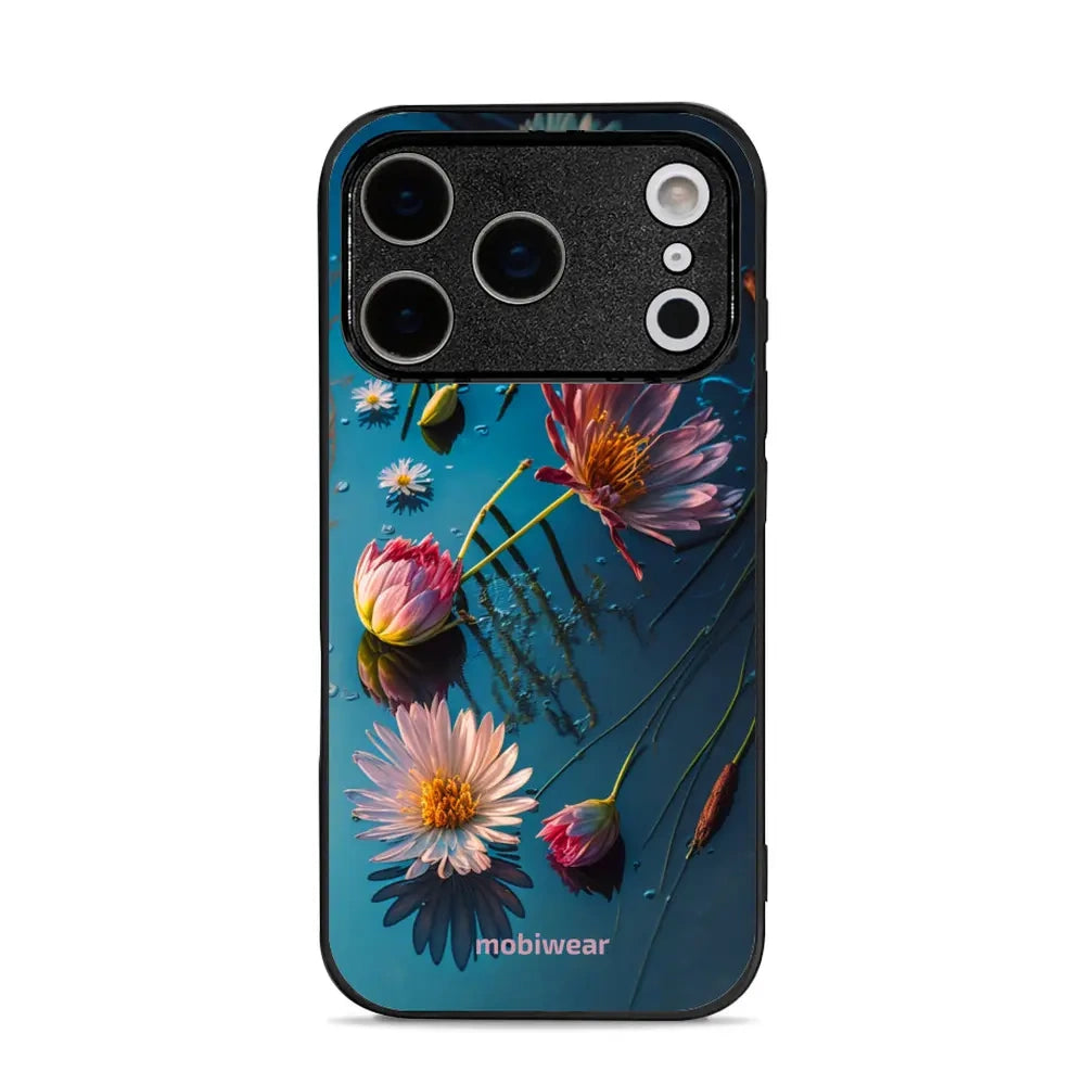 Handyhülle für iPhone 17 Pro, Mobiwear Glossy Case, Blau-Blumig