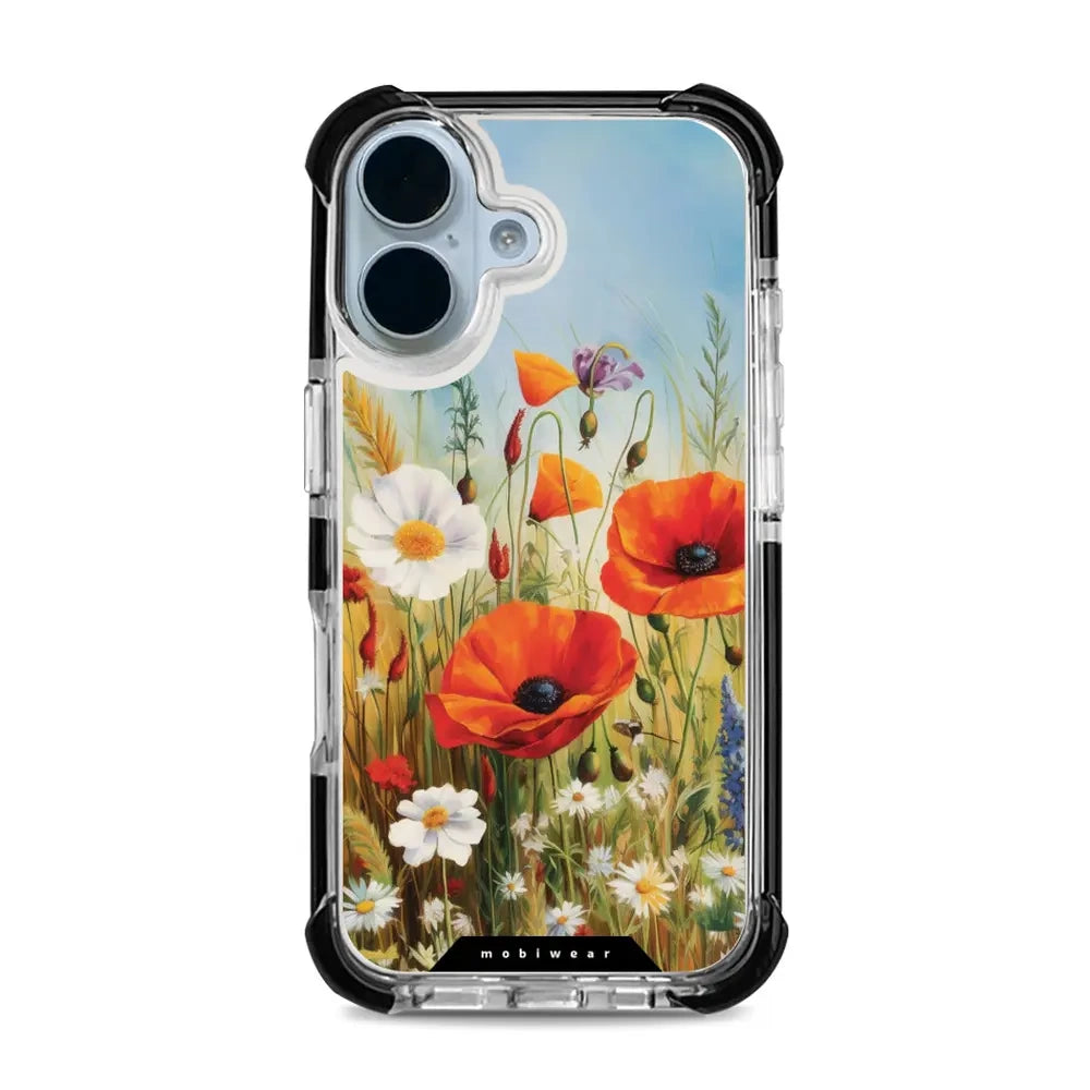 Handyhülle für iPhone 17 mit MagSafe, Mobiwear Elite Bumper, Wiesenblumen