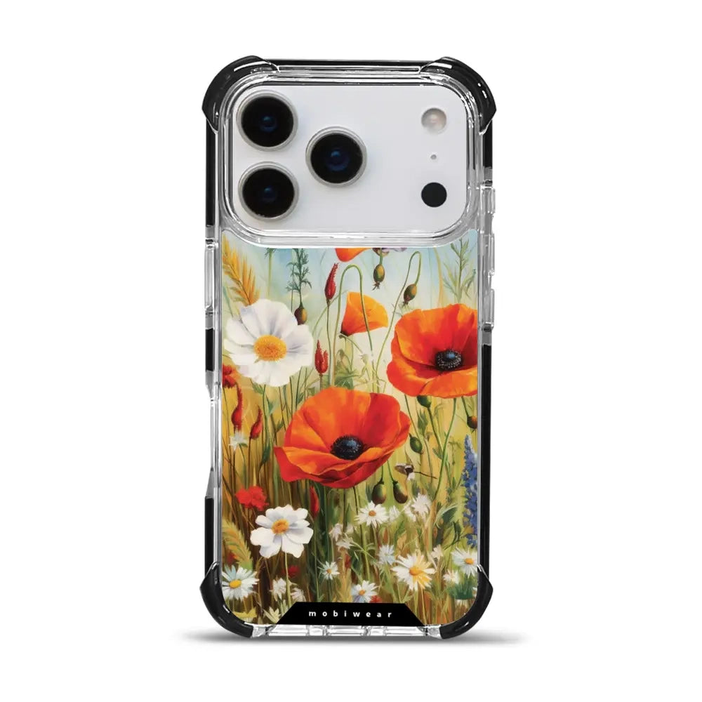 Handyhülle für iPhone 17 Pro mit MagSafe, Mobiwear Elite Bumper, Wiesenblumen