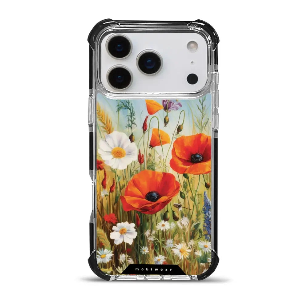Handyhülle für iPhone 17 Pro Max mit MagSafe, Mobiwear Elite Bumper, Wiesenblumen
