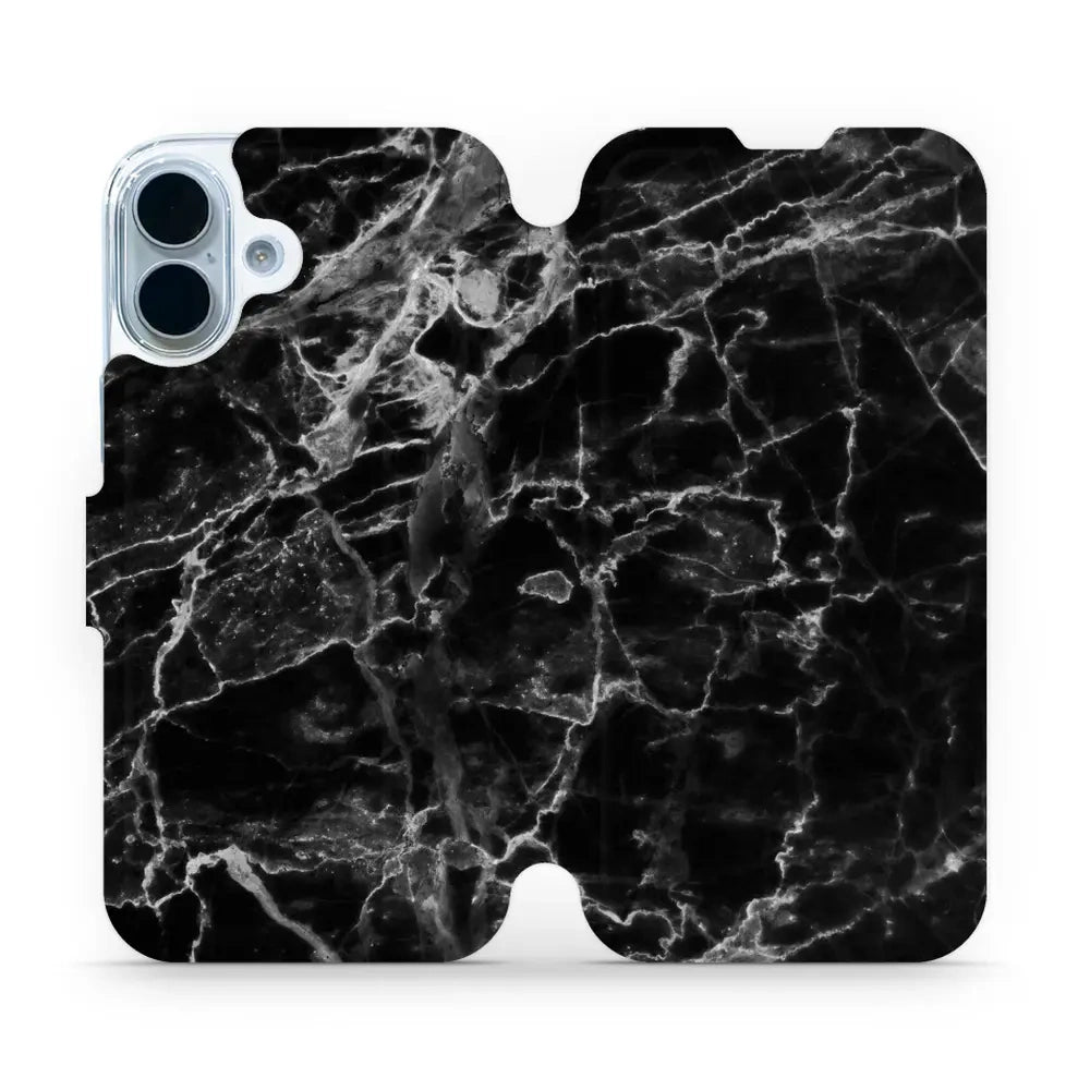 Handyhülle mit klappe für iPhone 17, Mobiwear Book, Schwarzer Marmor