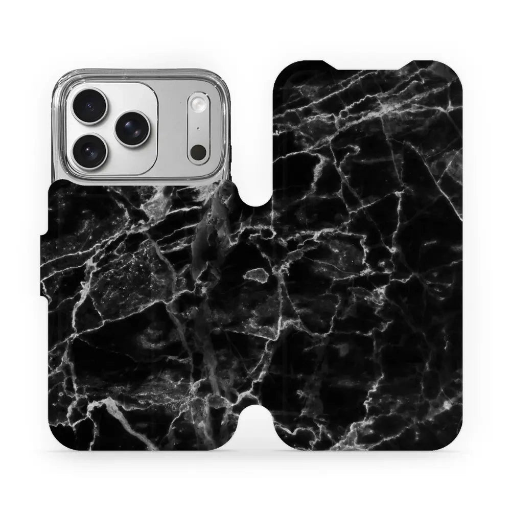 Handyhülle mit klappe für iPhone 17 Pro, Mobiwear Book, Schwarzer Marmor