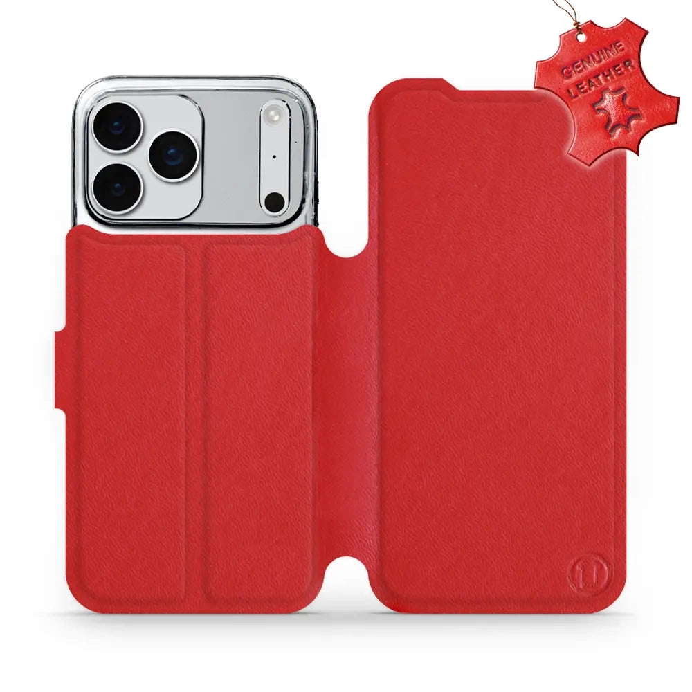 Echtleder Handyhülle für iPhone 17 Pro Max, Mobiwear Leather, Rot