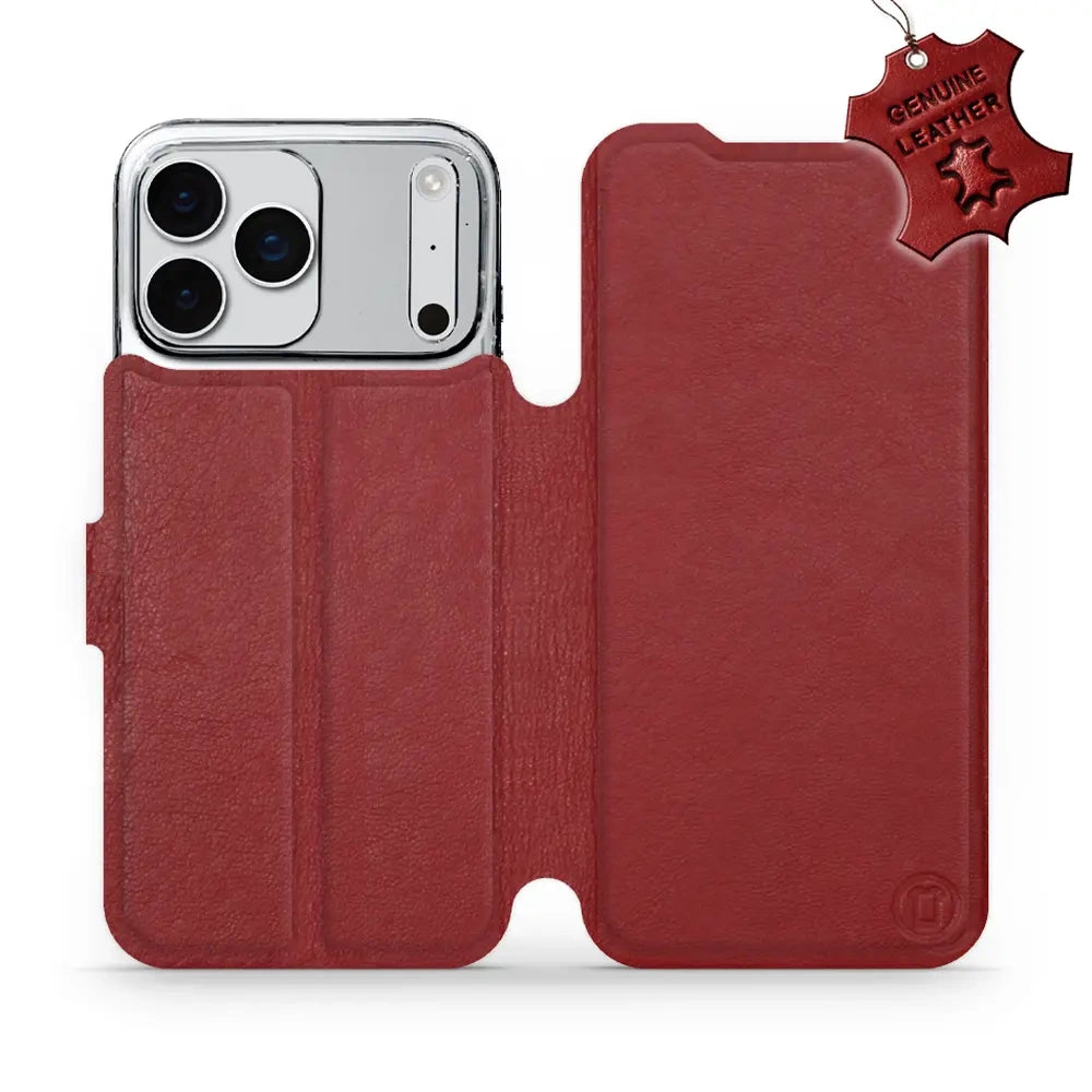 Echtleder Handyhülle für iPhone 17 Pro Max, Mobiwear Leather, Dunkelrot