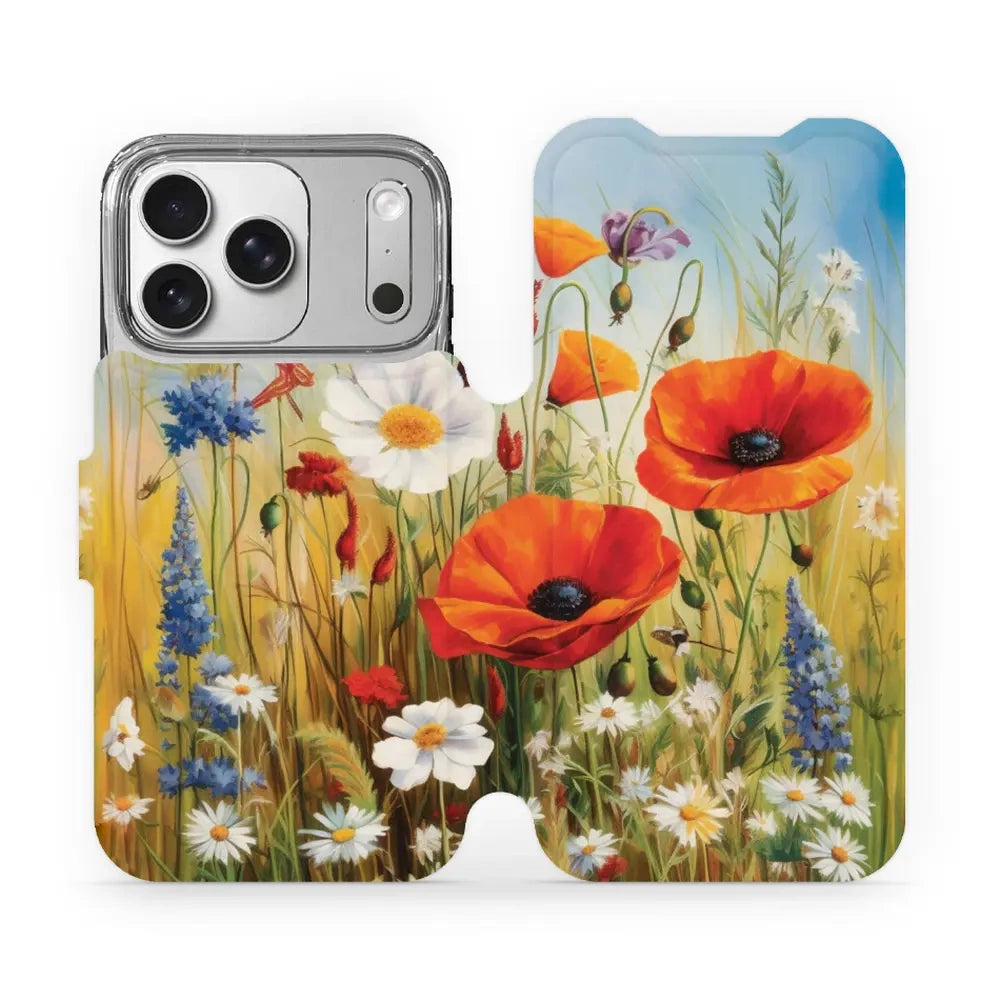 Handyhülle mit klappe für iPhone 17 Pro, Mobiwear Book, Wiesenblumen
