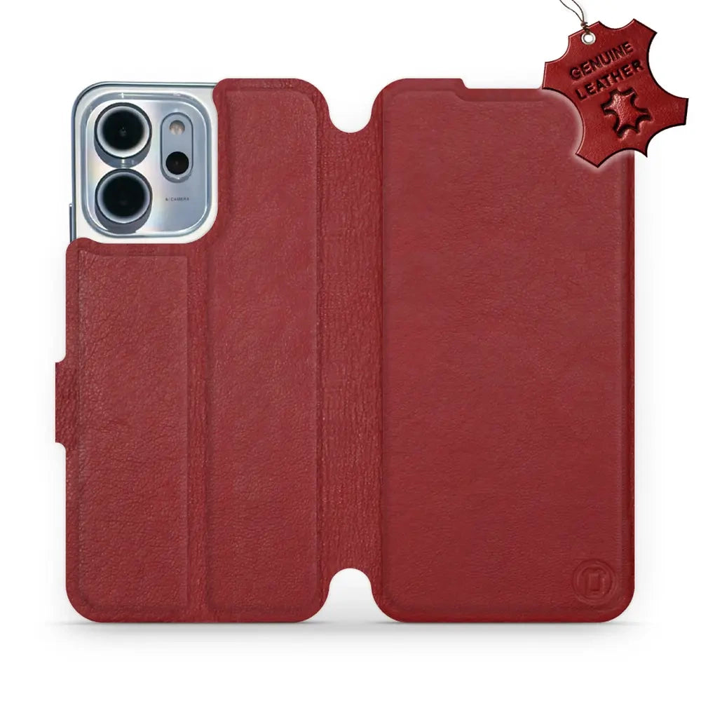 Echtleder Handyhülle für Oppo Reno 14 FS, Mobiwear Leather, Dunkelrot