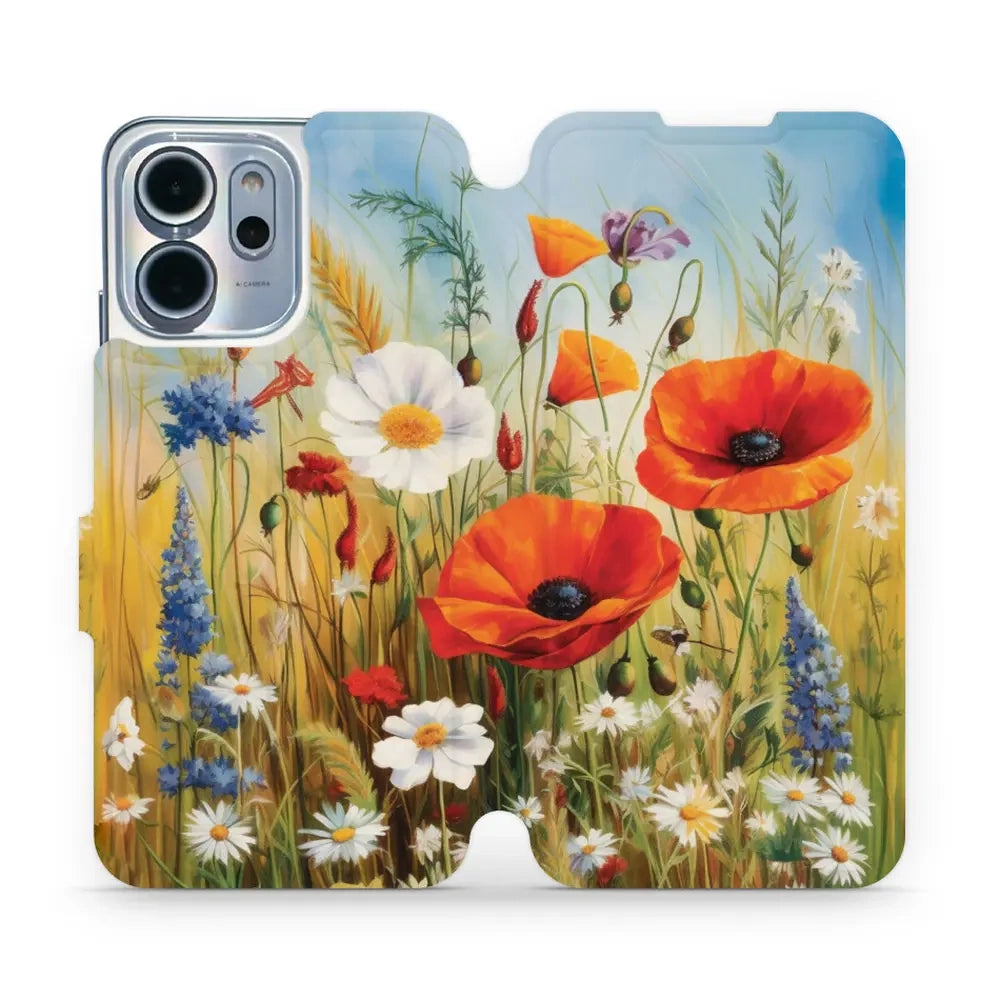 Handyhülle mit klappe für Oppo Reno 14 F, Mobiwear Book, Wiesenblumen