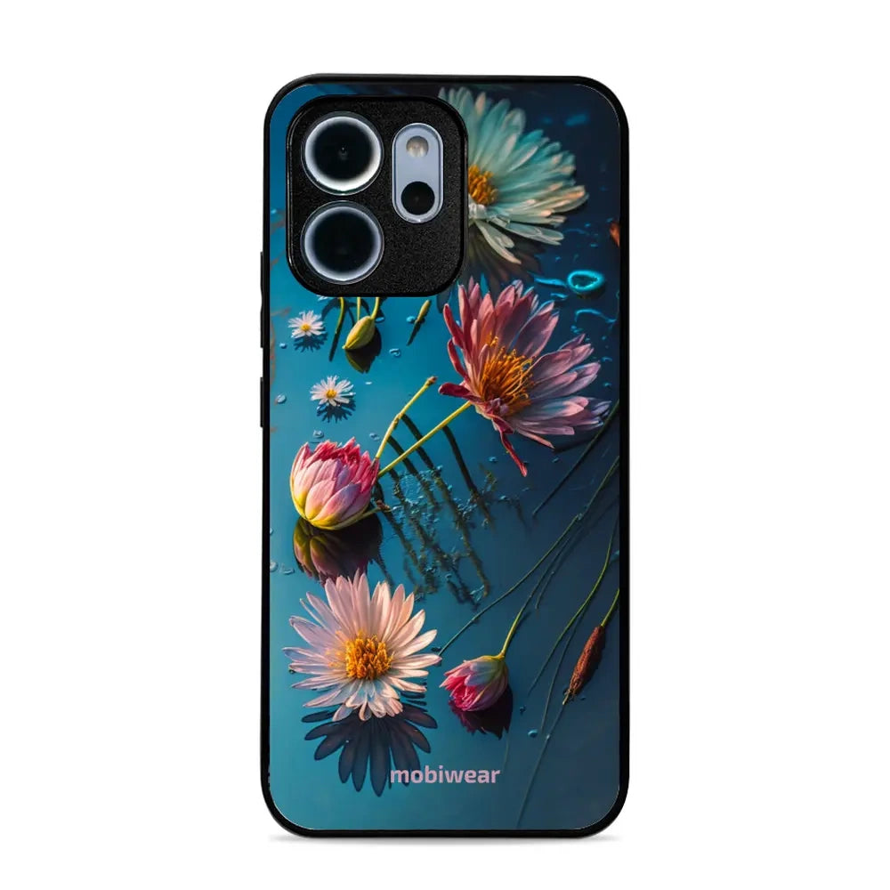 Handyhülle für Oppo Reno 14 F, Mobiwear Glossy Case, Blau-Blumig
