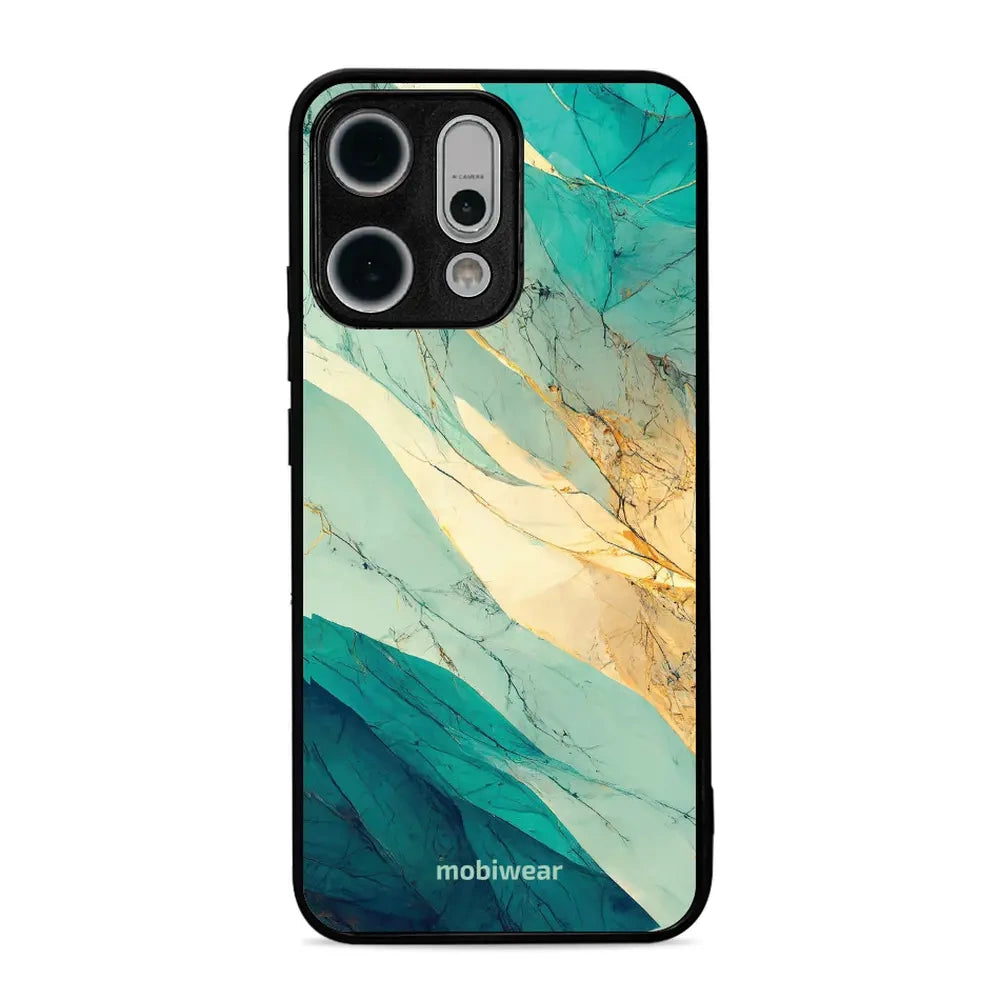 Handyhülle für Oppo Reno 14, Mobiwear Glossy Case, Türkis-Marmor