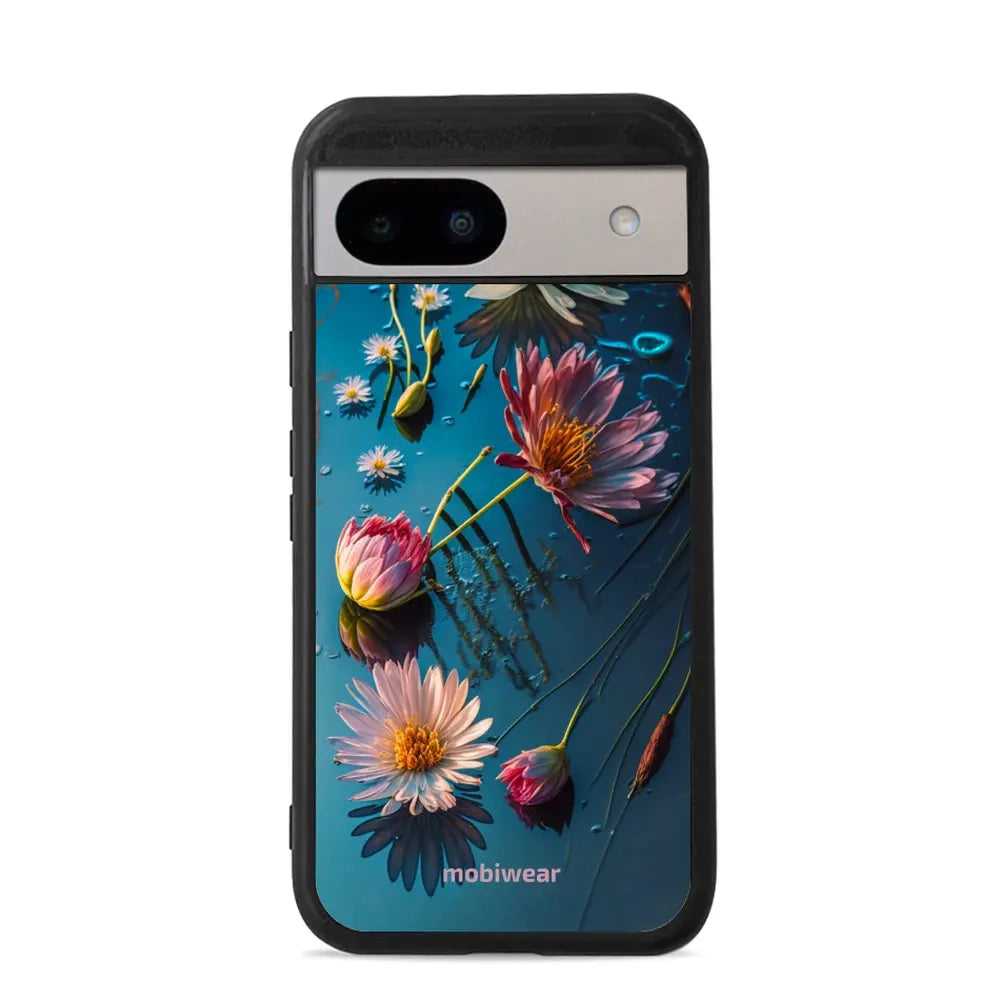 Handyhülle für Google Pixel 8a, Mobiwear Glossy Case, Blau-Blumig