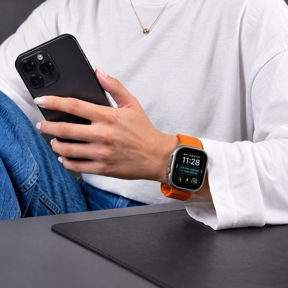 Armband für Apple Watch 49/46/45/44 mm, Tech-Protect Silicone Line, Orange (4/9)