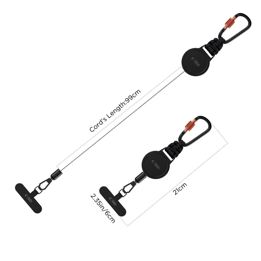 Anti-Diebstahl Handy Lanyard mit einziehbarem Seil, Tech-Protect ATH04 UrbanLoop, Schwarz-Orange (4/9)