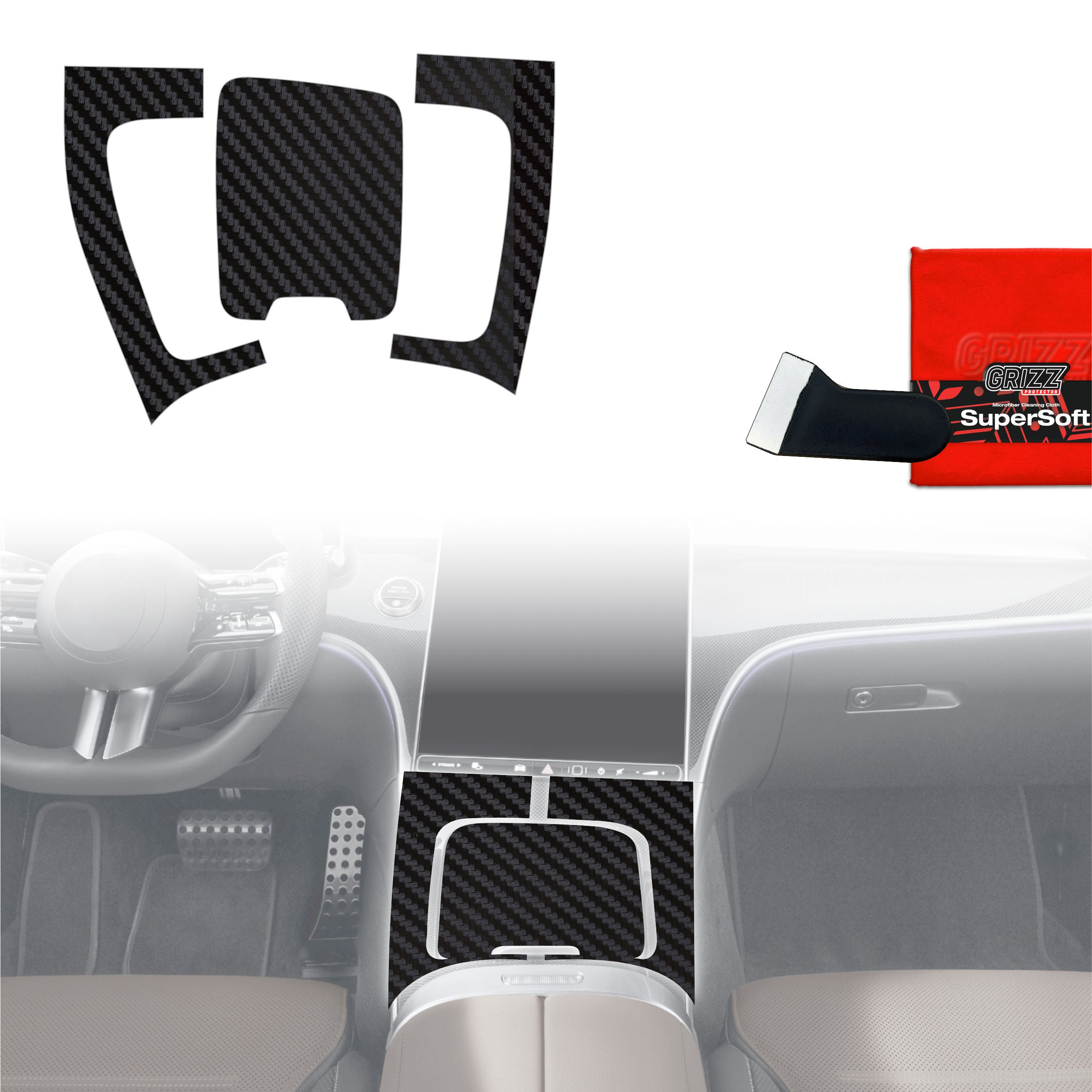 3in1 Schutzfolien Grizz Protector für Mittelkonsole - Mercedes C Klasse W206 (2021-2026) Carbon Optik Matt Antifingerprint