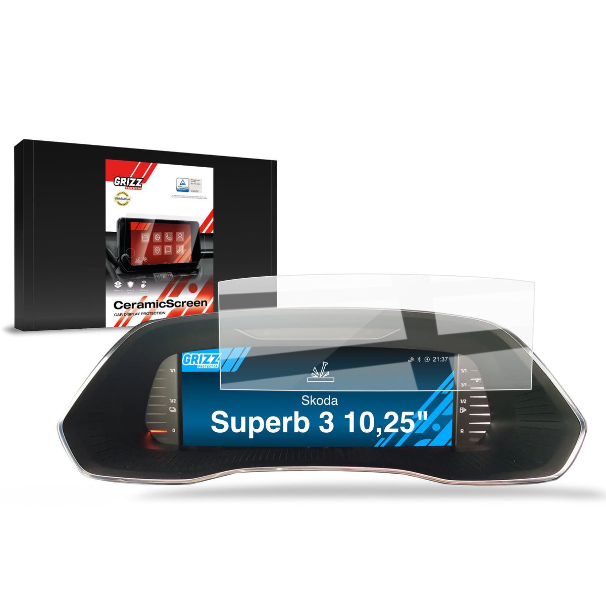 Keramische Autodisplayfolie für Skoda Superb 3 Virtual Cockpit 10,25" (2019-...), Grizz Protector