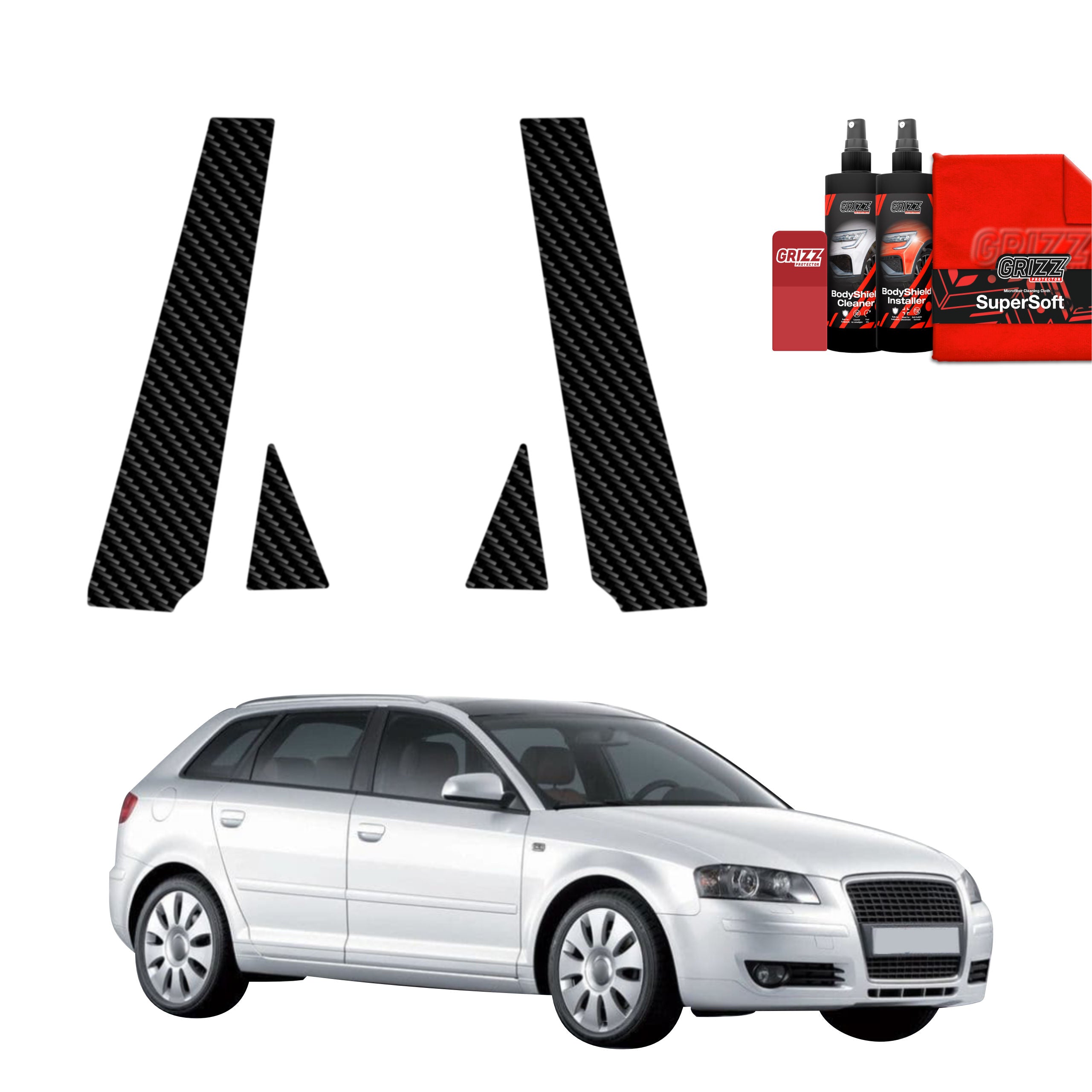 4in1 Kohlenstoff Schutzfolie Grizz Protector für B-C-Säule - Audi A3 8P Hatchback 5D (2008-2012)
