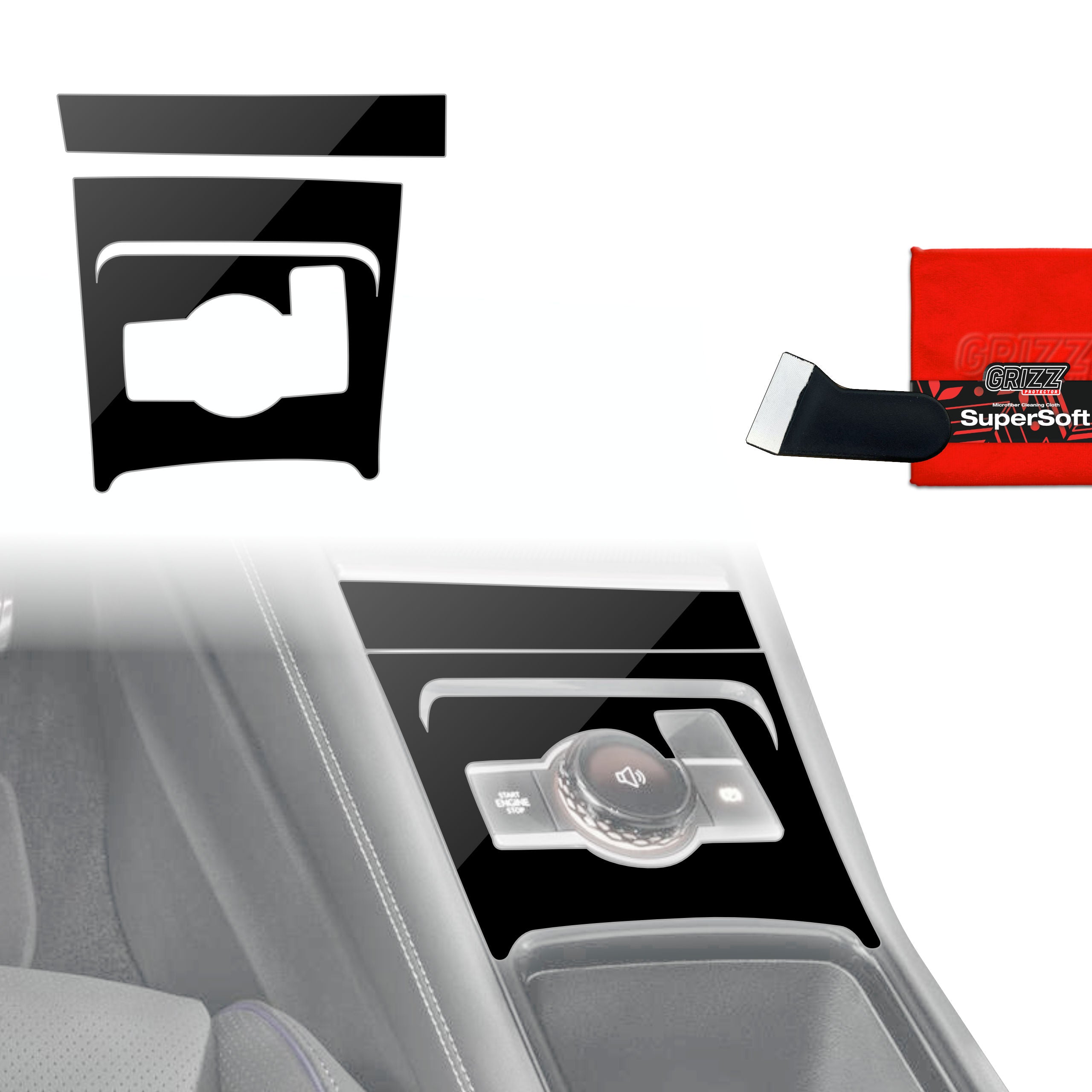 2in1 Schutzfolien Grizz Protector für Mittelkonsole - Volkswagen Tiguan 3 (2024-2026) Schwarz Glanz