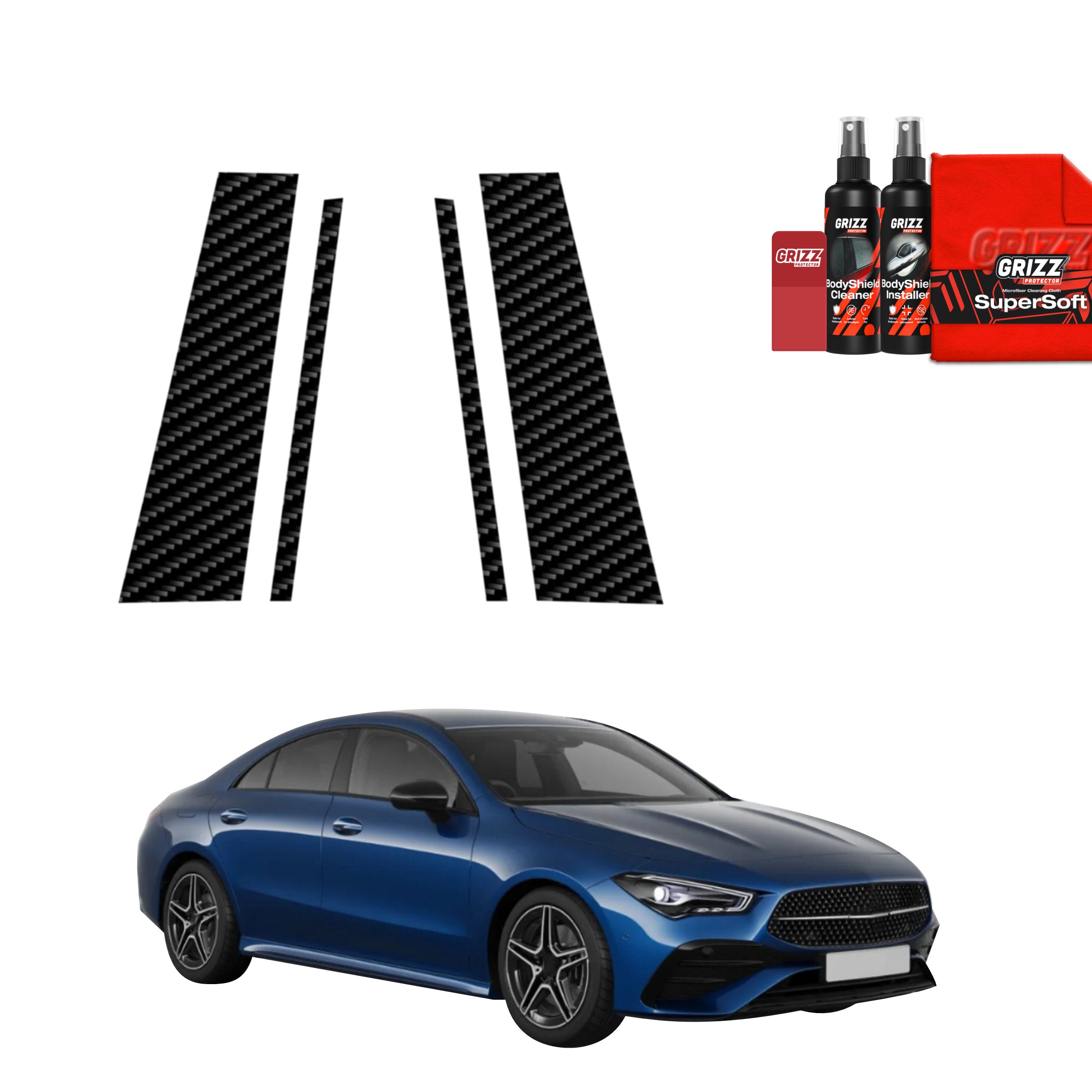 4in1 Kohlenstoff Schutzfolie Grizz Protector für B-C-Säule - Mercedes CLA 200 (2025-2026)
