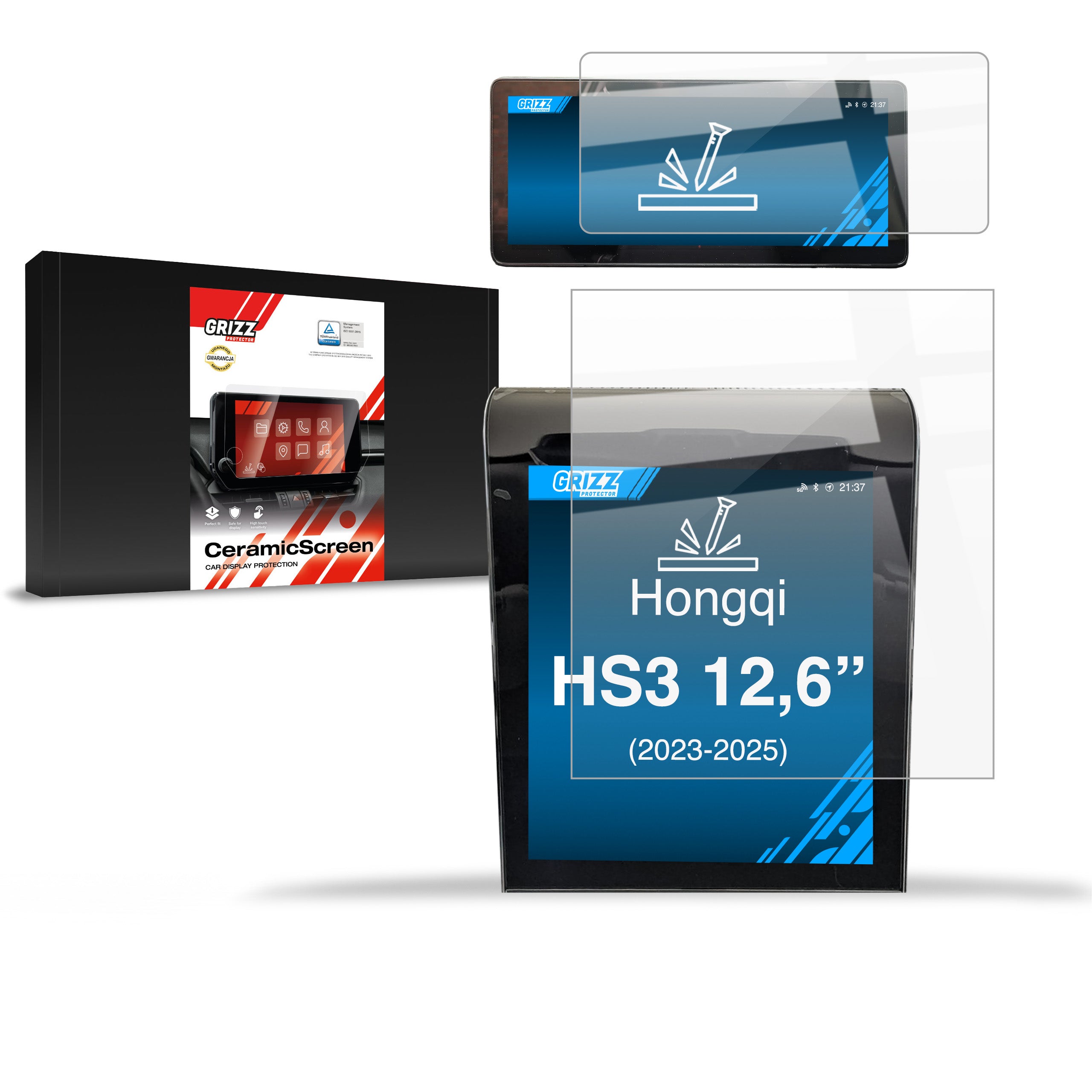 Keramische Autodisplayfolie 2in1 für Hongqi HS3 12,6" (2023-2026), Grizz Protector
