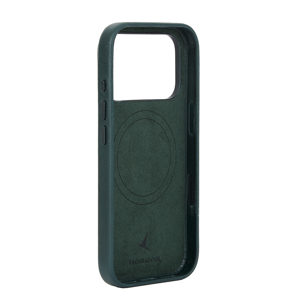 Handyhülle für iPhone 18 Pro, Troubadour Full Leather Case für MagSafe, Dunkelgrün (2/9)
