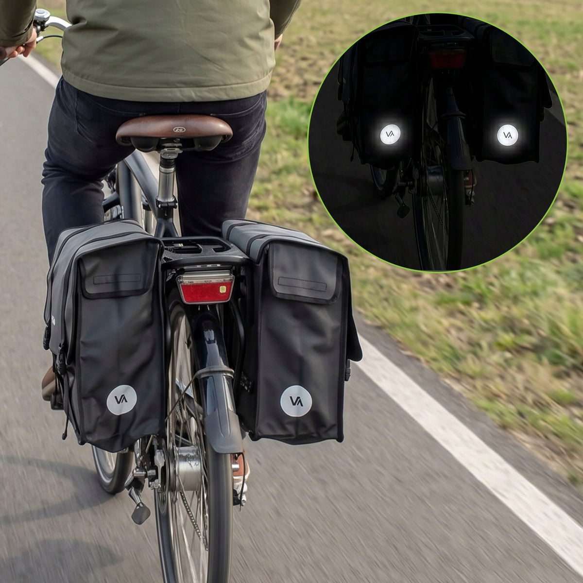 Fahrradtasche für den Gepäckträger, doppelt mit Griff, Vayox VA0446 40L, Schwarz