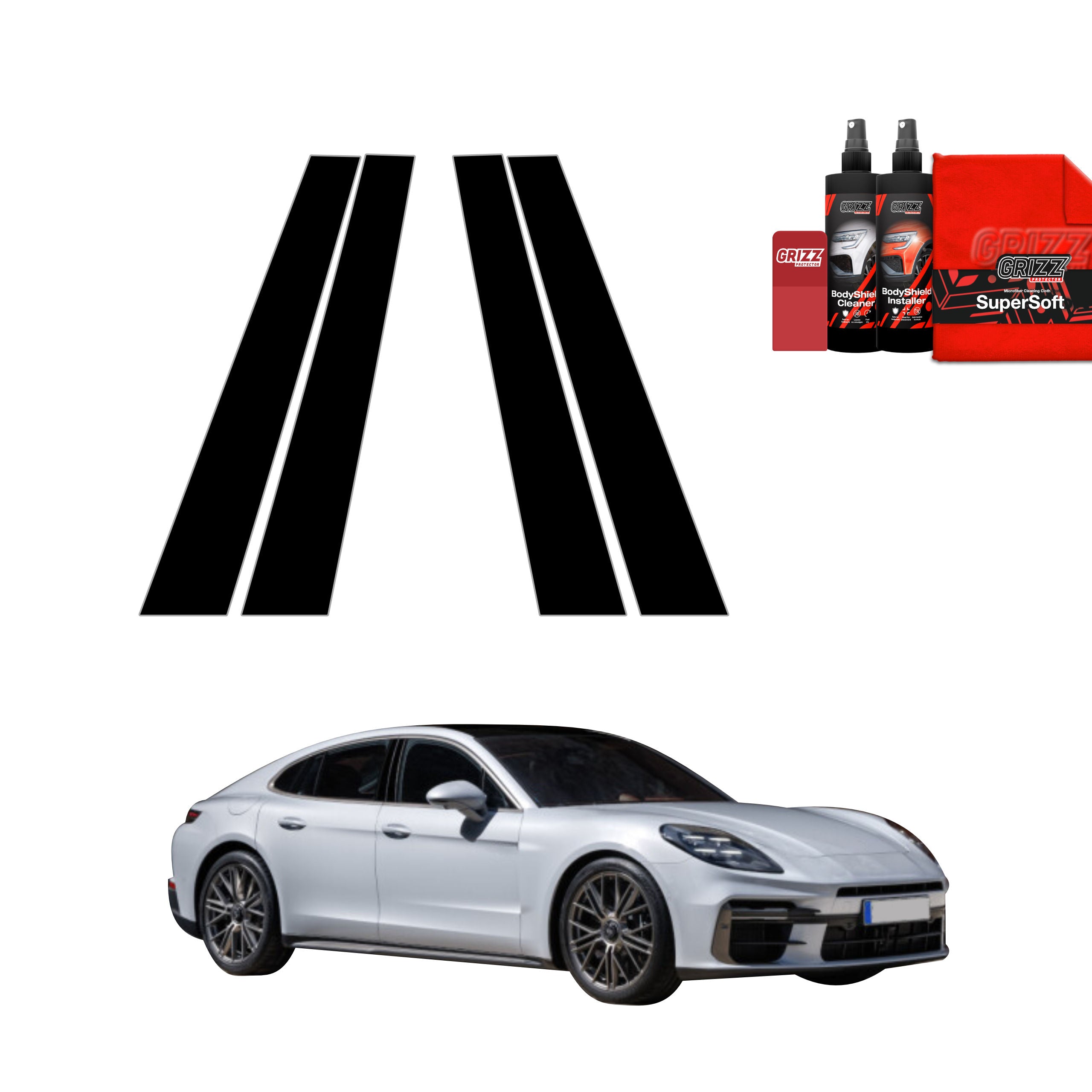 4in1 Schwarze Grizz Protector schutzfolie für B-Säule - Porsche Panamera 2 (2016-2024)