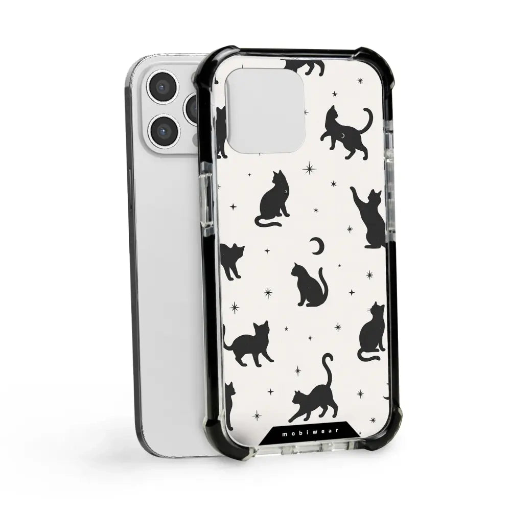 Handyhülle für iPhone 12 Pro Max mit MagSafe, Mobiwear Elite Bumper, Katzen-Nacht