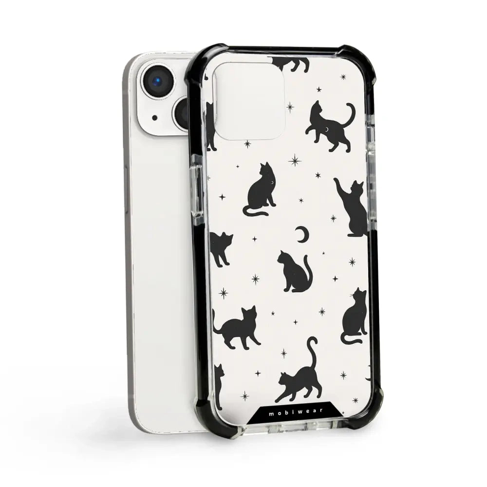 Handyhülle für iPhone 13 mit MagSafe, Mobiwear Elite Bumper, Katzen-Nacht