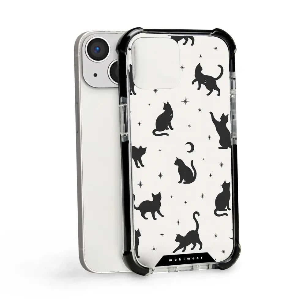 Handyhülle für iPhone 13 Mini mit MagSafe, Mobiwear Elite Bumper, Katzen-Nacht