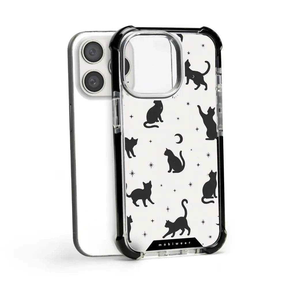 Handyhülle für iPhone 15 Pro mit MagSafe, Mobiwear Elite Bumper, Katzen-Nacht