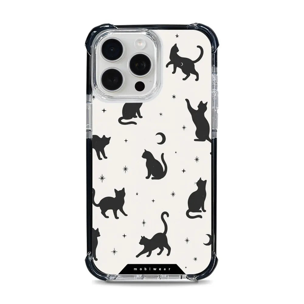 Handyhülle für iPhone 15 Pro Max mit MagSafe, Mobiwear Elite Bumper, Katzen-Nacht